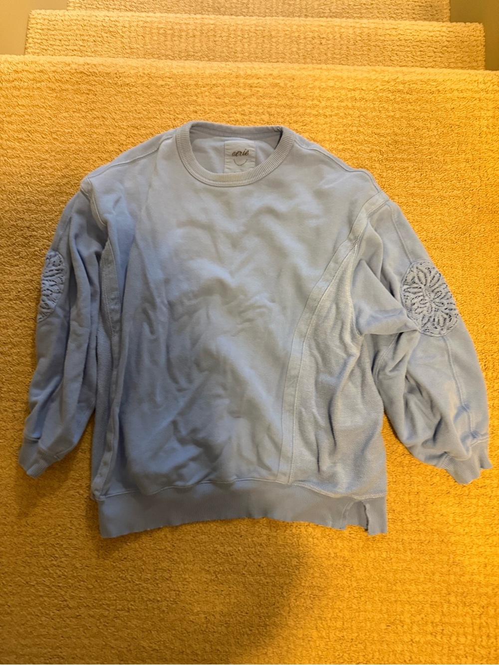aerie Light Blue Men’s Crewneck Sweatshirt with Decorative Elbow Appliqués